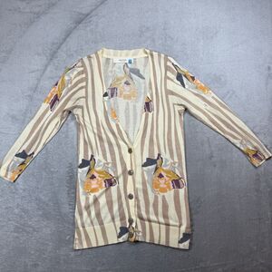 Anthropologie Sparrow Cardigan Women’s Small Cream Cotton Floral Striped Boho